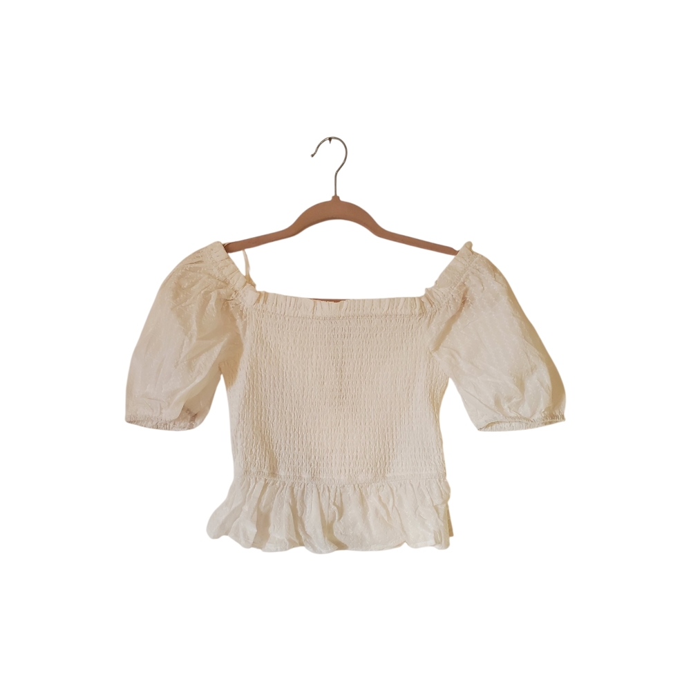 New‎ Lost + Wander White Cotton Stitched Details Smocktop Croptop Size XS NWT